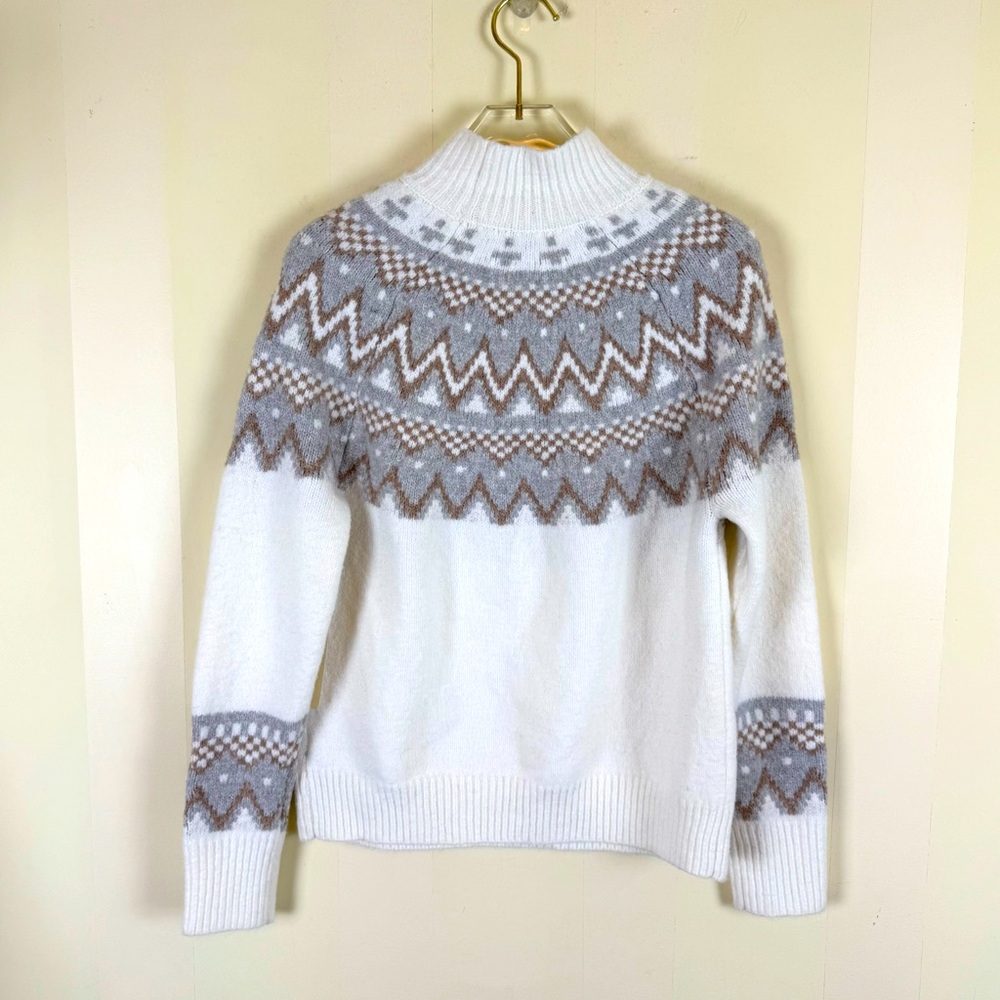 Max Studio White and Gray Cowl Neck Sweater